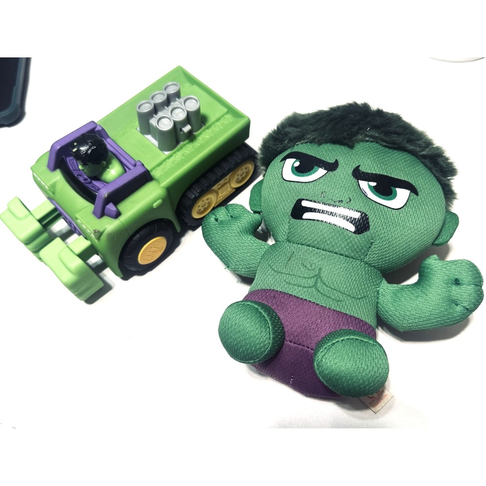 Marvel Avengers Hulk Toy Lot Plush Figure and Monster Truck Vehicle Green Purple